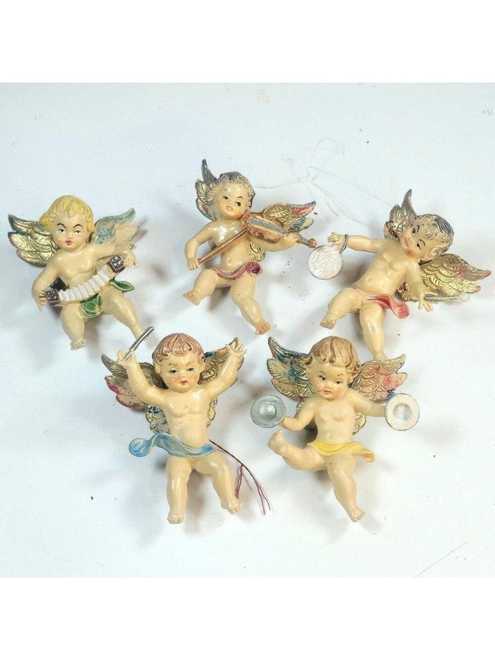 Vintage Musical Cherub Angel Figurines Italy Resin Christmas Ornaments set of 5
